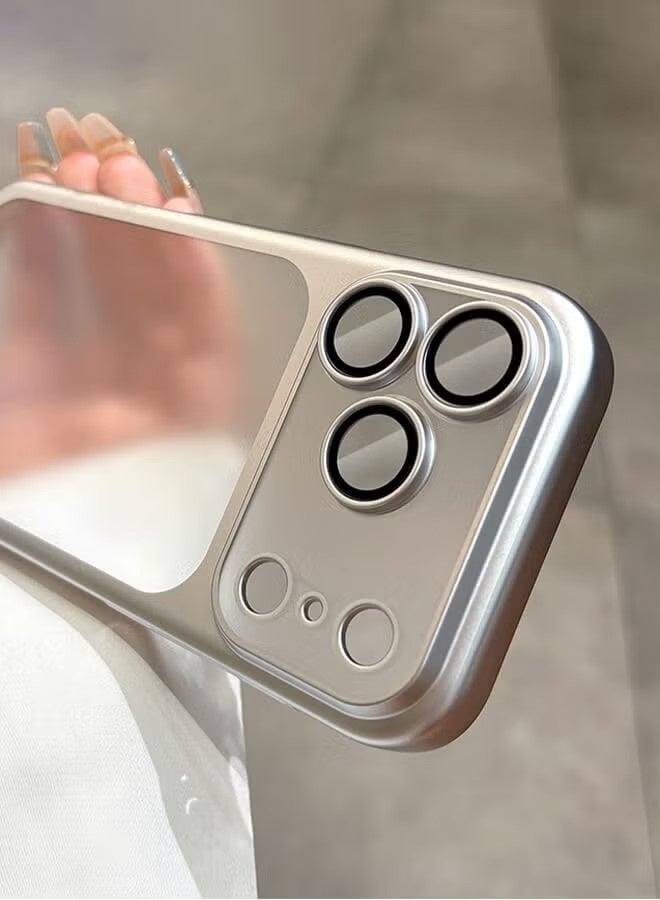 جراب آيفون 17 برو، مصنوع من البولي كربونات المطلي بالكهرباء غير اللامع، مقاوم للصدمات وحماية كاملة لعدسة الكاميرا، فائق النحافة، فضي اللون - Image 2